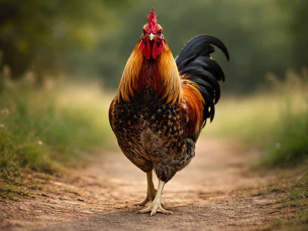 Close-up of a strutting bird with chest out and head held high, showing confident posture.