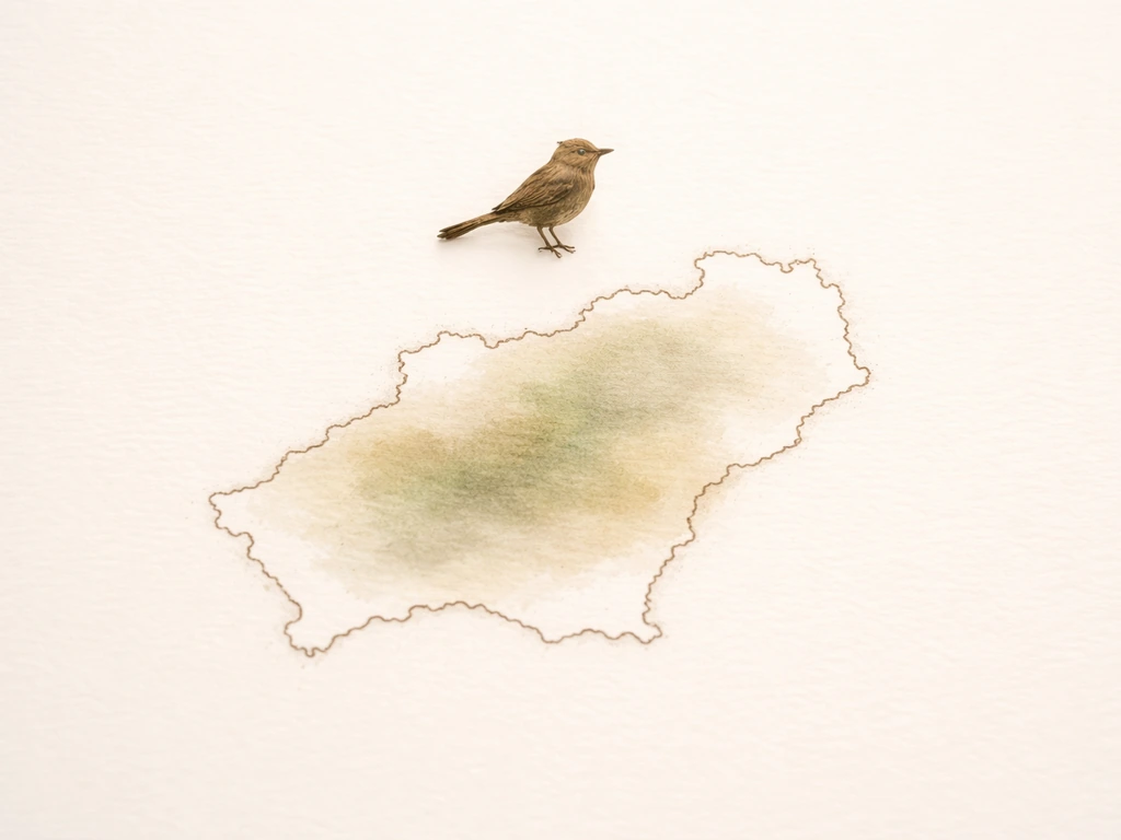 Bird silhouette above a single confined region map shape in muted earth tones, representing “endemic.”