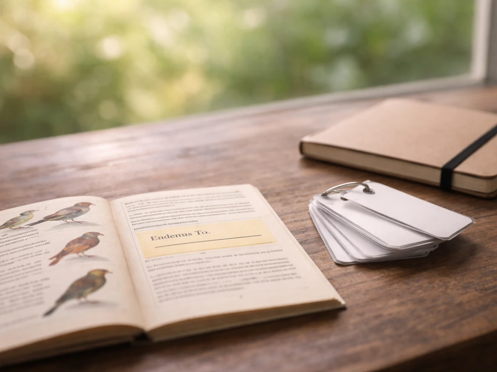 Minimal photo-style setup with a small bird field ID card showing an 'Endemic To' label
