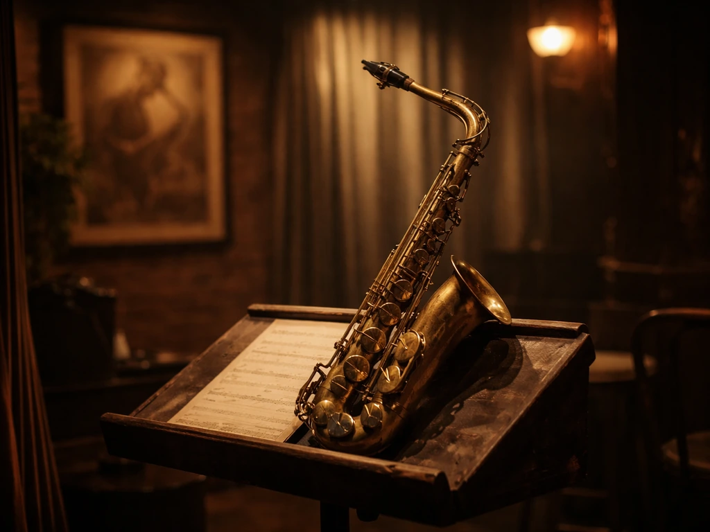 Vintage jazz scene with a saxophone and a 1950s poster-style backdrop suggesting the Yardbird nickname.