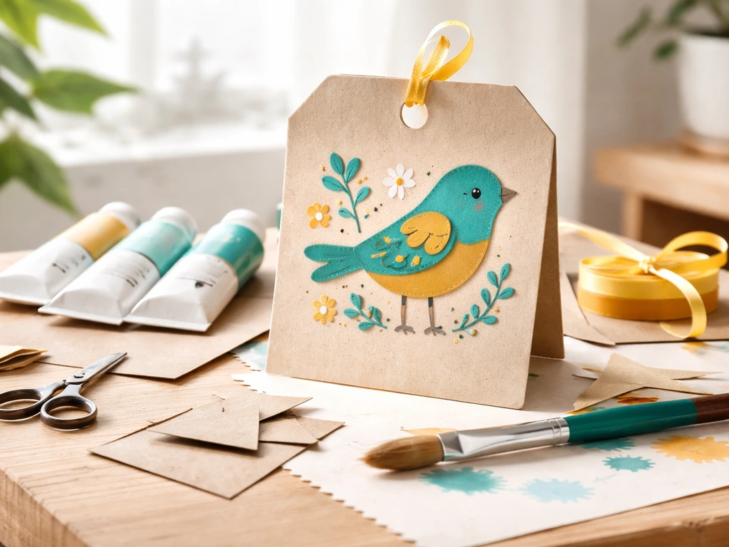 Minimal DIY workbench with a whimsical bird motif on a blank craft board, playful “put a bird on it” vibe.