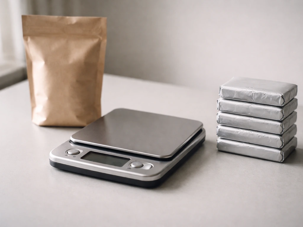 Minimal photo of a small digital kitchen scale on a desk, suggesting “bird = one kilogram” in drug slang.